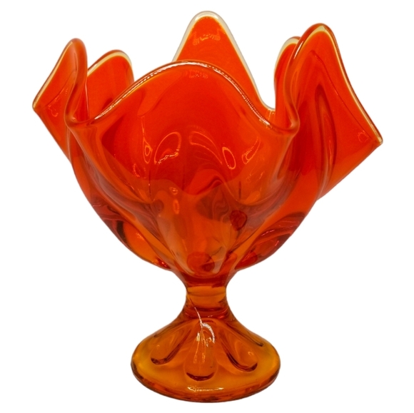 Viking Epic 6 Petal Persimmon Handkerchief Vase Compote Art Glass 7"x6.5 Vintage - Picture 1 of 11